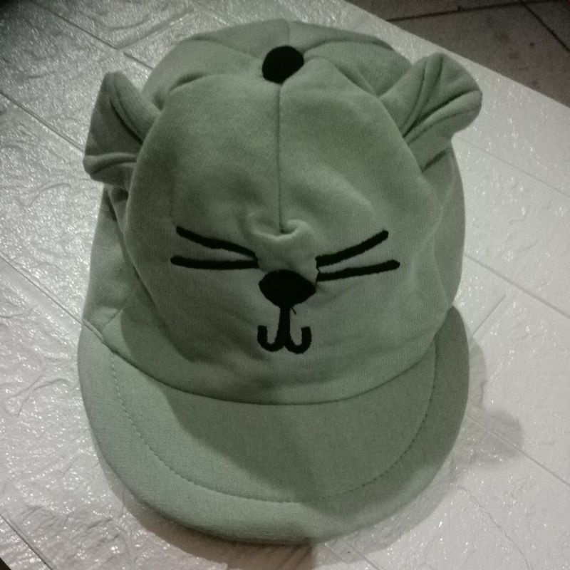 LYSASHOP - Topi Anak Bayi Lucu Motif Kucing/Topi Kupluk Bayi-Hijau Mint