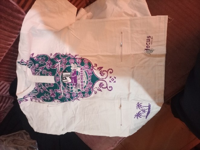 Kaos Haji Batik Pria Lengan Panjang Berkantong K3/saku Kancing Sablon - Perlengkapan Haji Dan Umroh