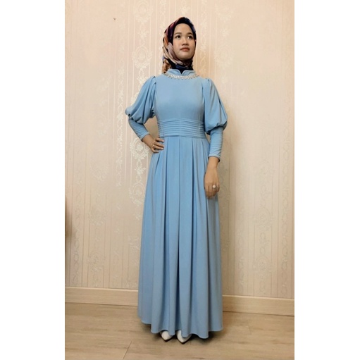 Maxi Dress Gamis Premium Quality Balqis Series In Blue Sky