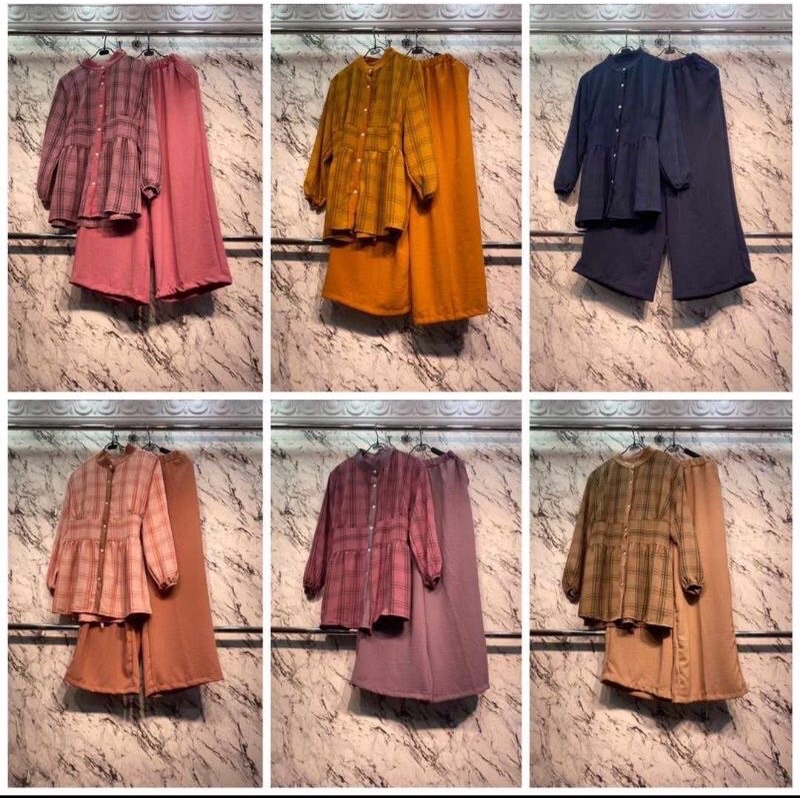 Setcel Crinkle Lesty Kotak Kotak by Miudis Full Kancing Busui Frendly Model Lesti Setelan Celana Kul