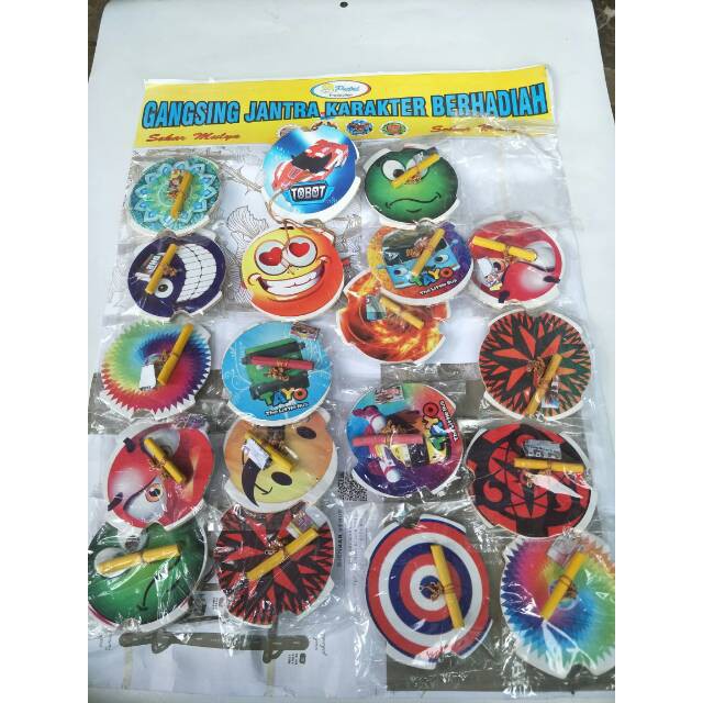 Mainan Gasing Tali Tarik / Gangsing Jentra Kayu Motif Gambar Karakter