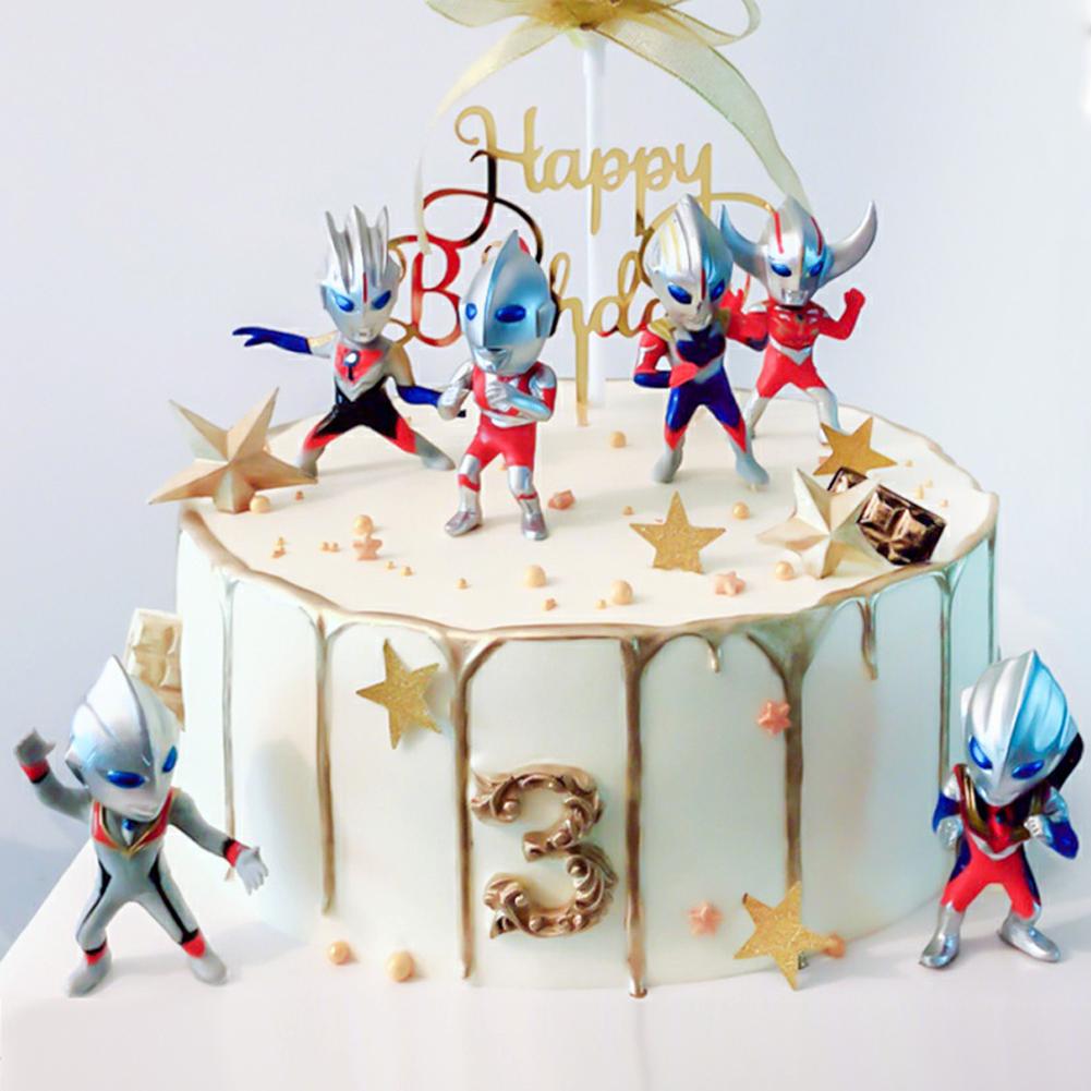 (Tk) 6pcs / Set Mainan Action Figure Ultraman Dengan Base Untuk Dekorasi Kue Ulang Tahun