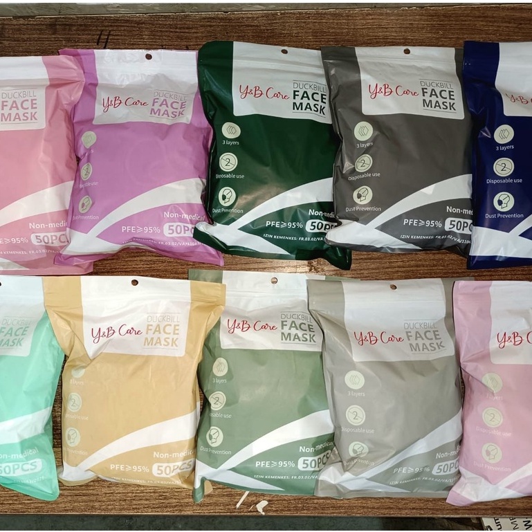 Masker Duckbill Face Mask Y&amp;B Care Dan Careindo Embos 3Ply 1Box isi 50 Pcs