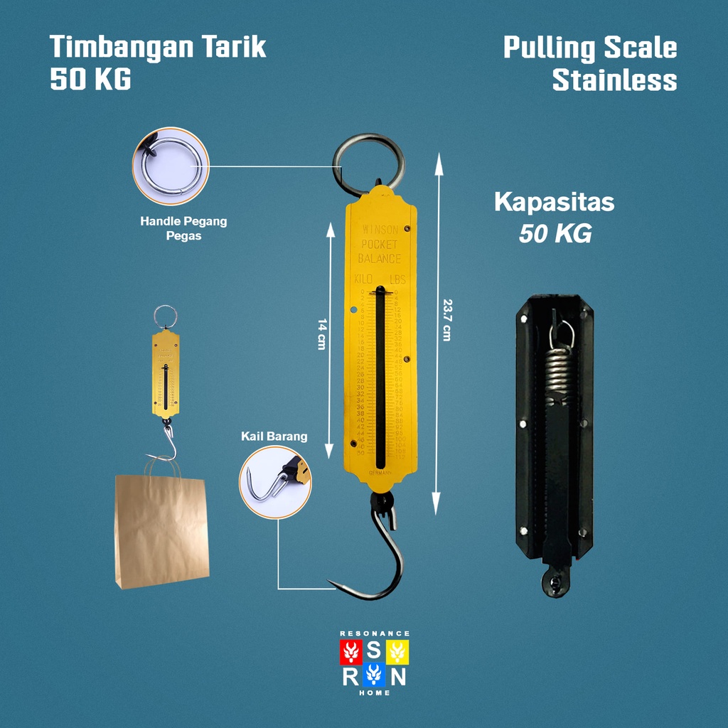 Timbangan Tarik Besot 50 kg - Timbangan Gantung Koper Manual Per 50kg Resonance Home