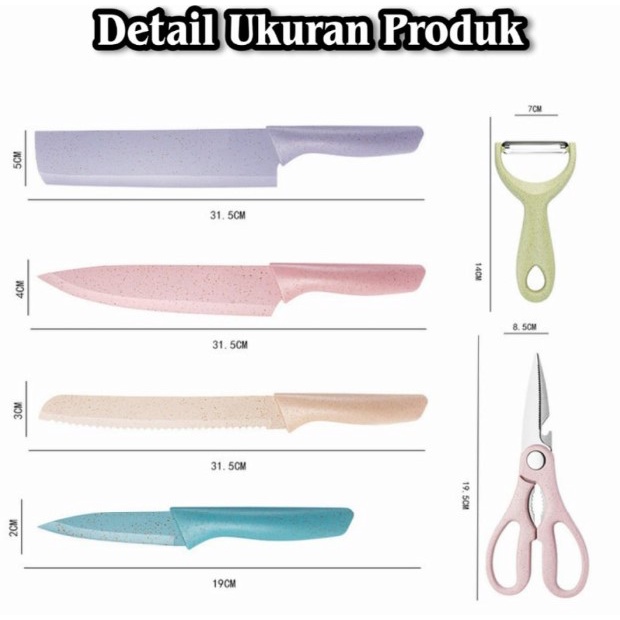 PISAU SET KERAMIK 6 IN 1 WARNA WARNI / PISAU JERAMI MULTICOLOUR PREMIUM SERBAGUNA