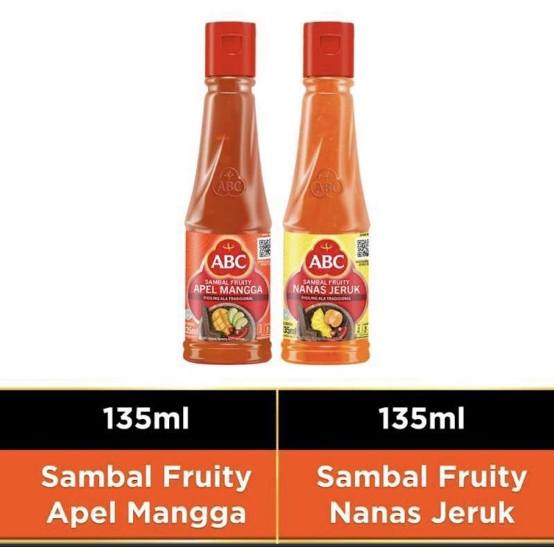 Sambal botol plastik abc 135ml / sambal abc ayam goreng / saus tomat abc  / sambal abc fruity apel mangga / nanas jeruk 135 ml