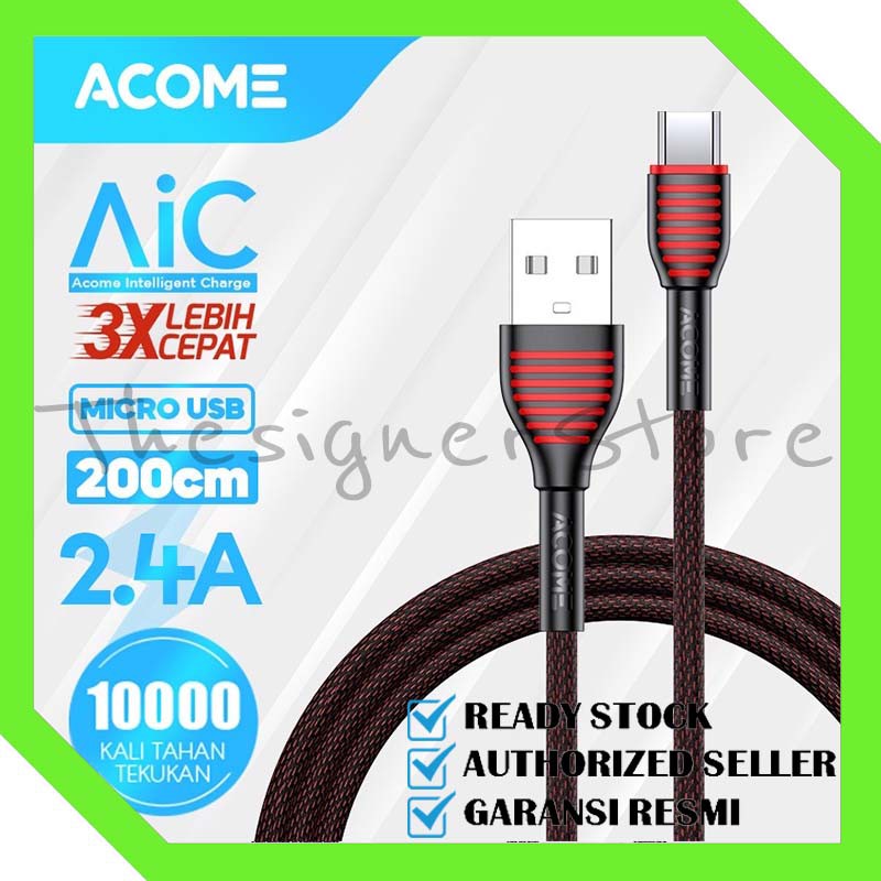 ACOME Kabel Data Micro USB 1 Meter cable  AiC Fast Charging Garansi Resmi 1 Thn ASM-010