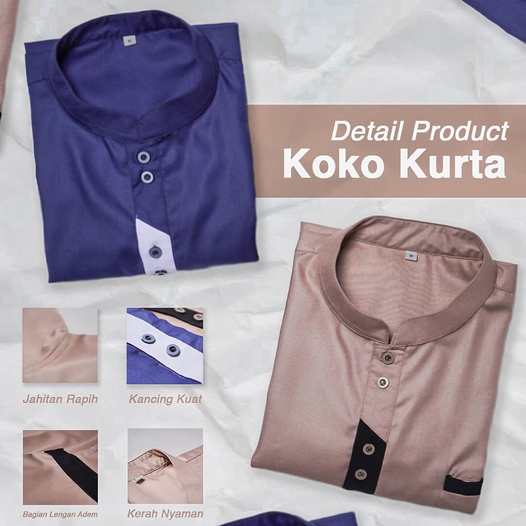Baju Koko Kurta Pria Dewasa Trendy Islami Lengan Pendek 3/4 Original