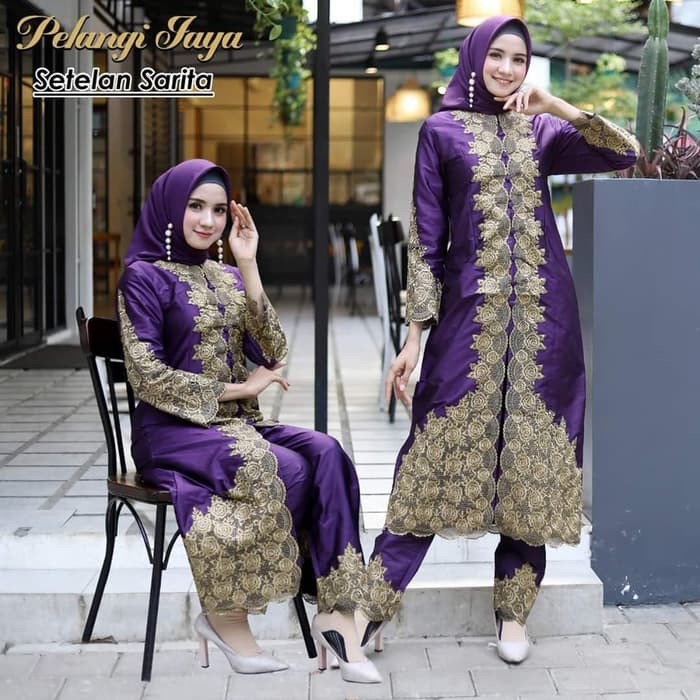 Kebaya Modern Gamis Setelan Sarita Ungu Combi Elegant