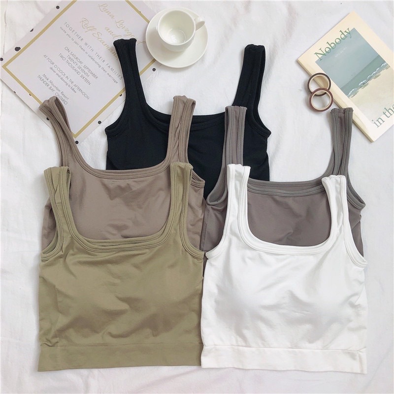 Tanktop square cup bra wide strap / basic square tank push up cup bra / tank top basic import