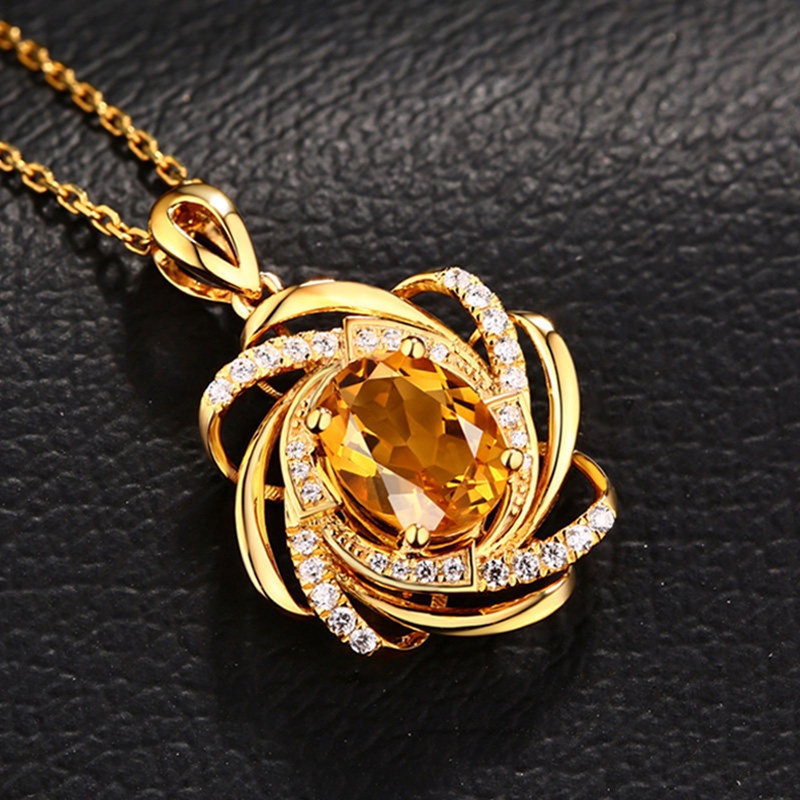 Kalung 925 Sterling Silver Gold 18k Dengan Liontin Bunga Topaz Sapphire Citrine Untuk Pernikahan