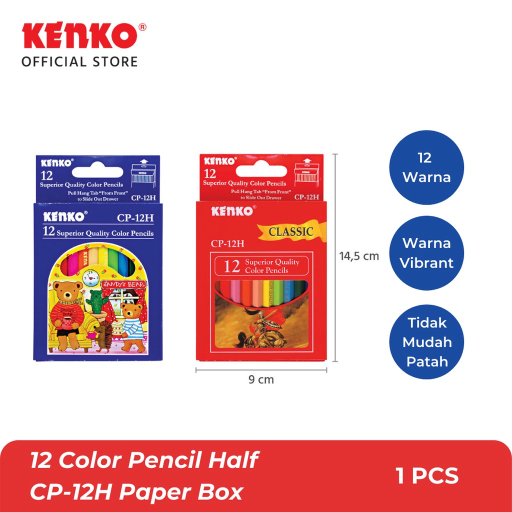 

KENKO 12 COLOR PENCIL/Pensil Warna CP-12 Half Paper Box Classic/Fancy