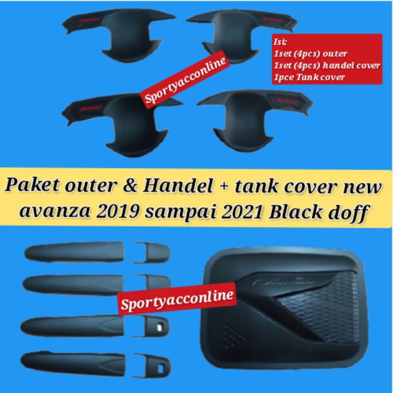 paket outer dan handel plus tank cover avanza new 2019 sampai 2020 Black Doff