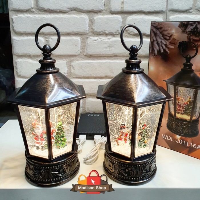 

Lentera Hexagonal Snow Globe Natal Santa Snowman Hadiah Kado Christmas