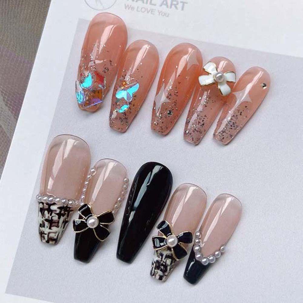 Mxbeauty Bow Nail Art Dekorasi Alloy Manicure Aksesoris Fashion Hitam Putih Ikatan Simpul Nail Drill