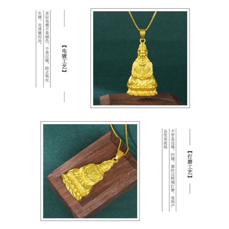 Kalung Emas Emas Asli Kadar 375 Dengan Liontin Lotus Avalokitesvara 3D Untuk Pria Dan Wanita