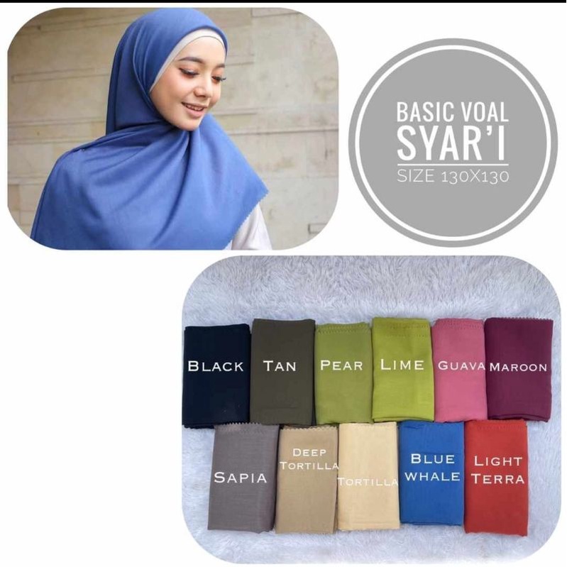 kerudung Segi Empat Polos Basic Voal Laser cut Size Jumbo