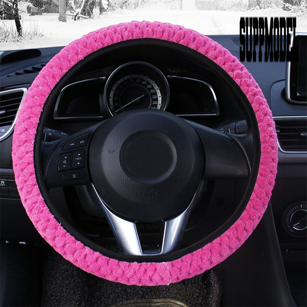 Sarung Setir Mobil Bahan Plush Hangat Anti Slip Untuk Musim Dingin
