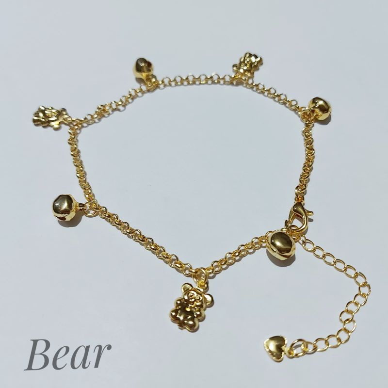 4s Grosir Solo || Gelang Kaki Wanita Sepuhan Emas Model Rantai Liontin Bear Anti Karat &amp; Luntur || Xuping Gelang Kaki Wanita Model Rantai dengan Liontin Bear