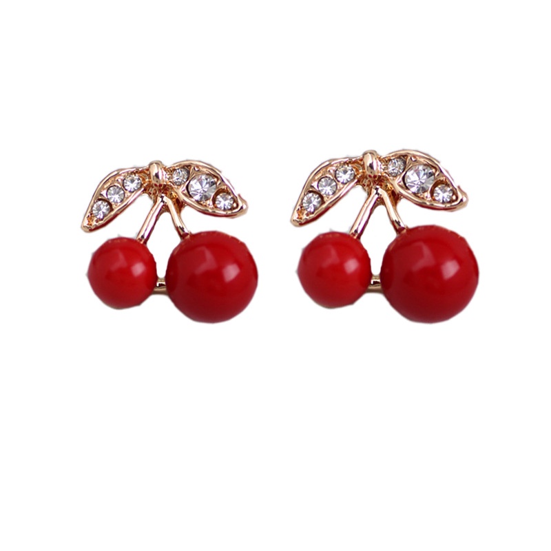 Japanese style cute red cherry stud anting-anting berlian imitasi anting-anting Dongdaemun ornamen a