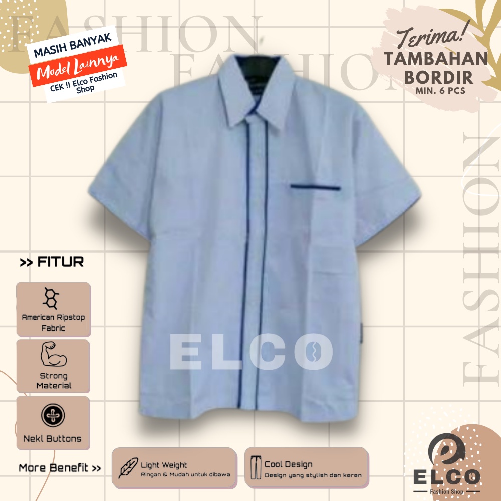 Baju seragam kerja kemeja lengan pendek baju pdh putih list biru 02 seragam kantor kemeja kombinasi 