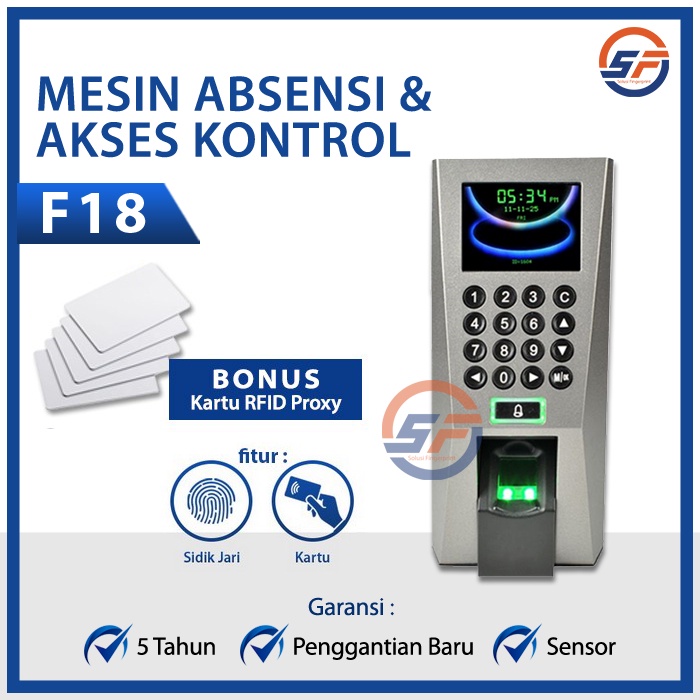 Fingerprint ZKTECO F18 Mesin Absensi Support ADMS - Access Door Kartu RFID Mifare 13.56 Mhz atau Proxy 125 Khz