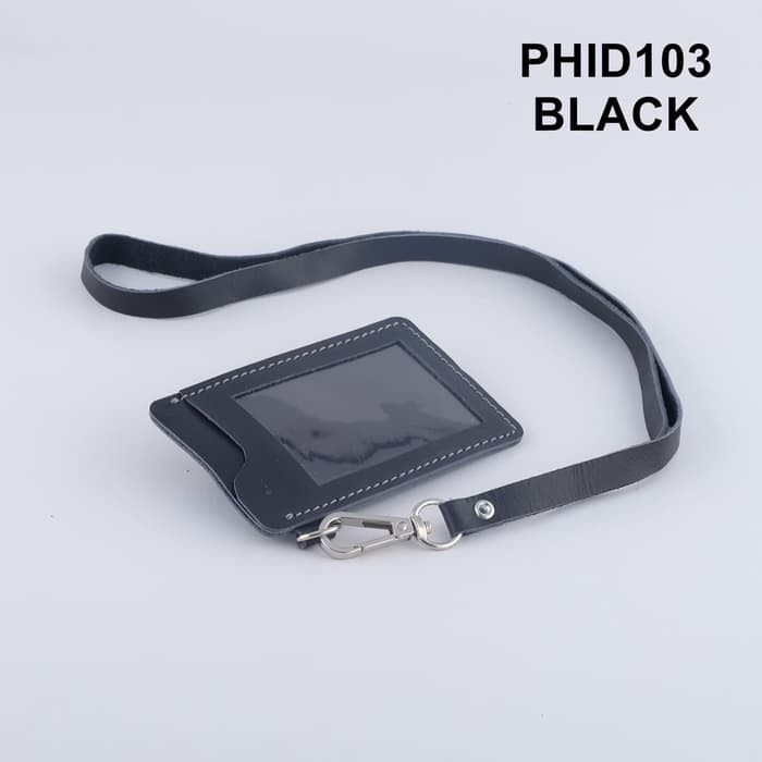 gantungan ID card kulit asli warna hitam name- id card holder PHID103