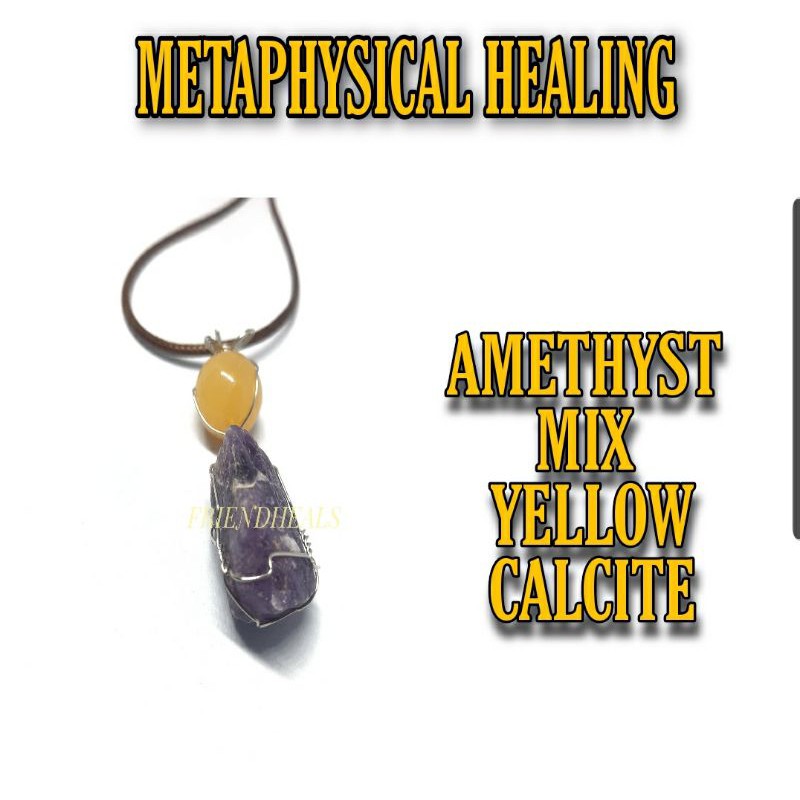 Kalung Liontin Batu Alam Natural Amethyst Mix Yellow Calcite