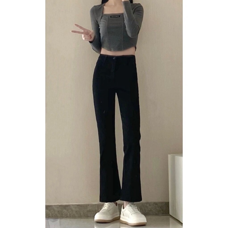 Celana Jeans Cutbray Import Fashion Stretch / Jeans Cutbray Wanita Highwaist Hitam