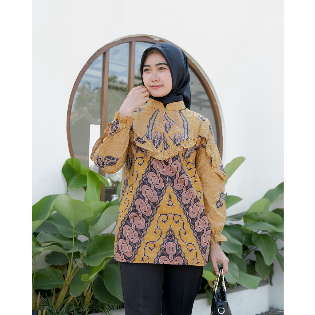 Batik Alina Larissa Blouse Baju Batik Wanita Modern S M L XL XXL Atasan Batik Modern Batik Kerja