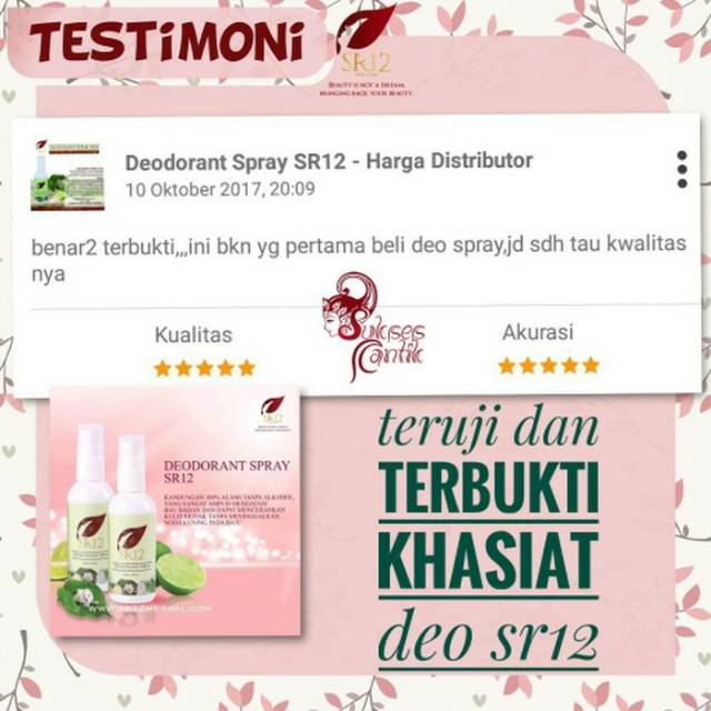 Penghilang bau badan tahan 24 jam deodoran spray SR12