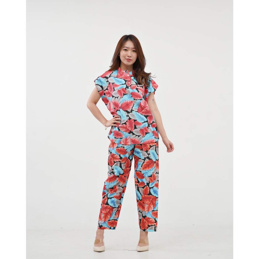 IZANY Piyama Dewasa Daily Set / One Set Aeon all size Lengan Pendek Allsize-CALADIUM RED