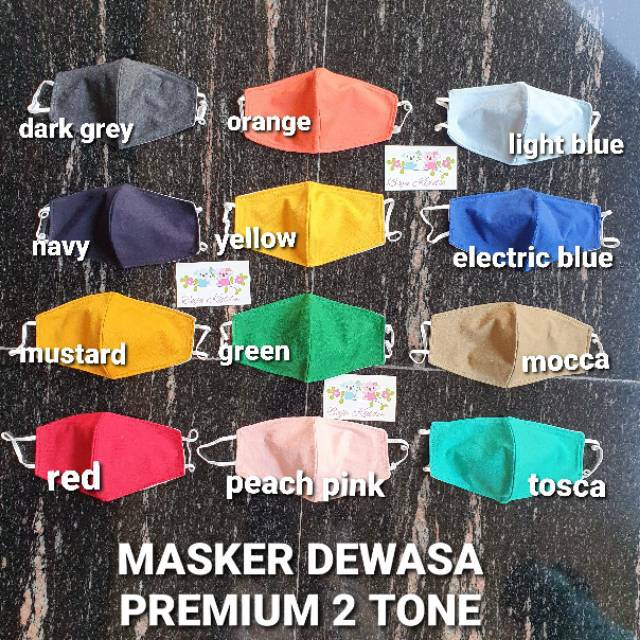 MASKER KAIN DEWASA PREMIUM 2 TONE / ANTI VIRUS CORONA PELINDUNG COVID 19 / BAKTERI / DEBU