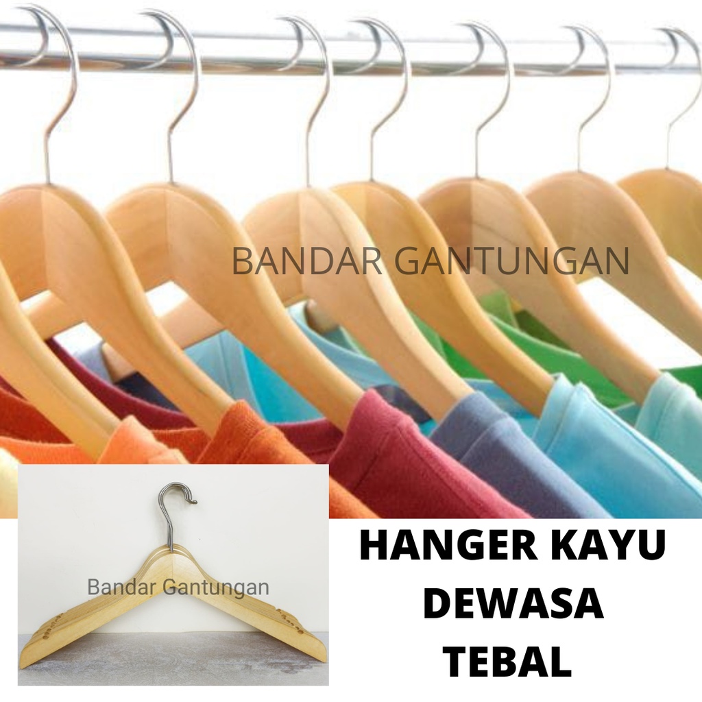 Hanger Kayu Natural Tebal Dewasa  1lusin / 6 pcs / 3 pcs Hanger Kayu Estetik Gantungan Baju Kayu