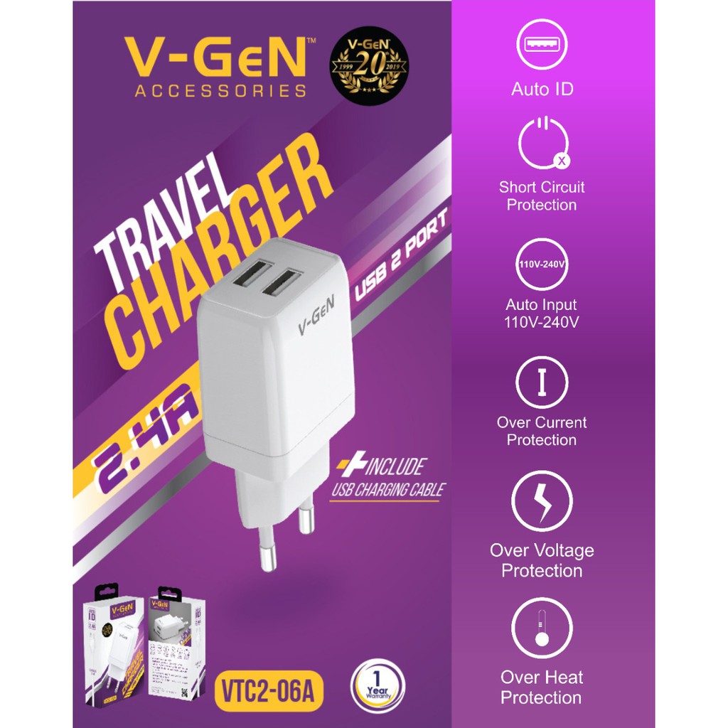 CHARGER V-GEN 2 USB  2.4A TRAVEL CHARGER VTC2-06A MICRO