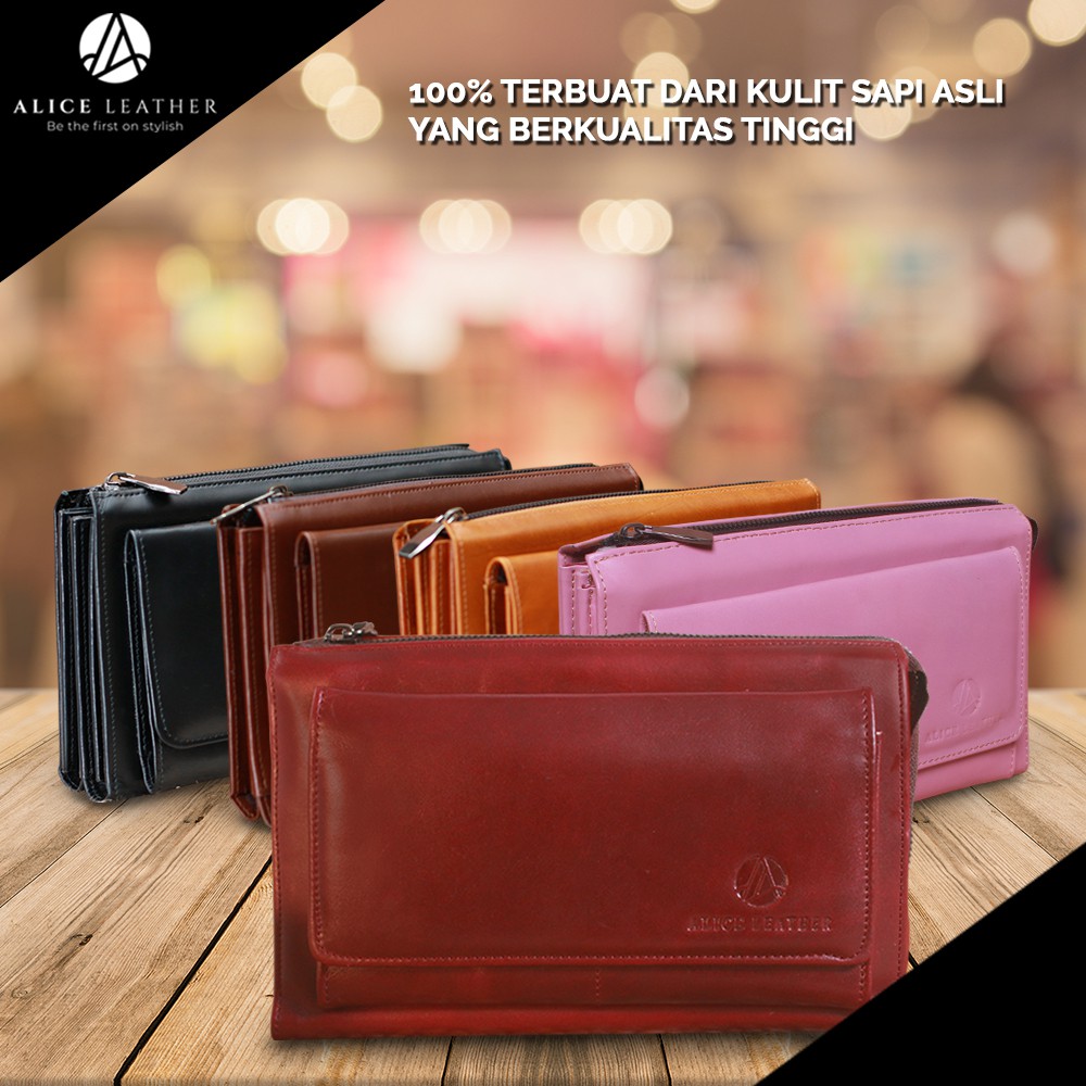 Dompet Wanita Kulit Dompet Tangan Multifungsi Bahan Kulit Sapi ORIGINAL ALICE LEATHER AH01