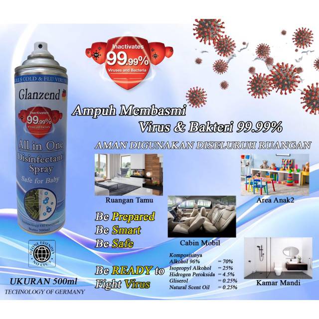 GLANZEND Disinfectant Spray 500ml [READY STOCK] | Pembunuh Virus dan Bakteri