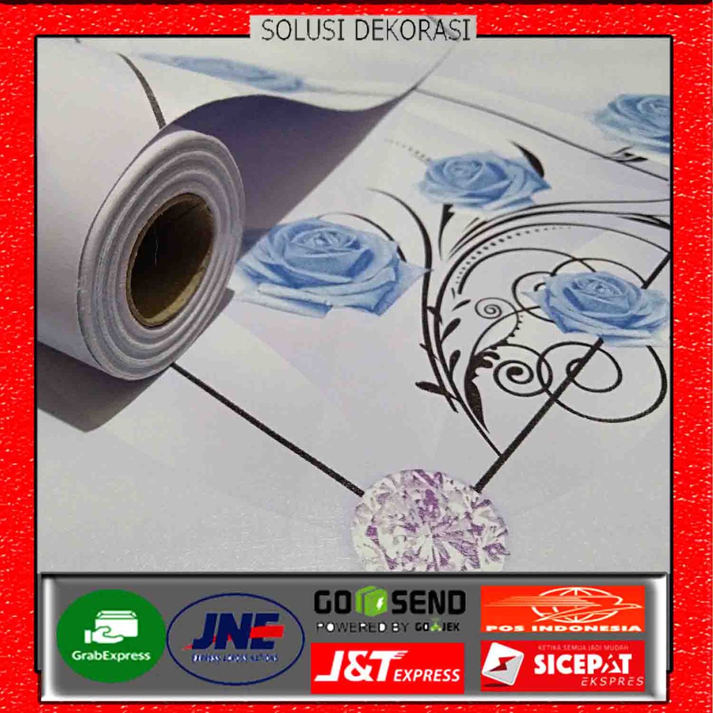 READY STOK!!! 45 CM X 10 METER - TERMURAH WALLPAPER DINDING MOTIF BUNGA DIAMOND BIRU - ANTI AIR