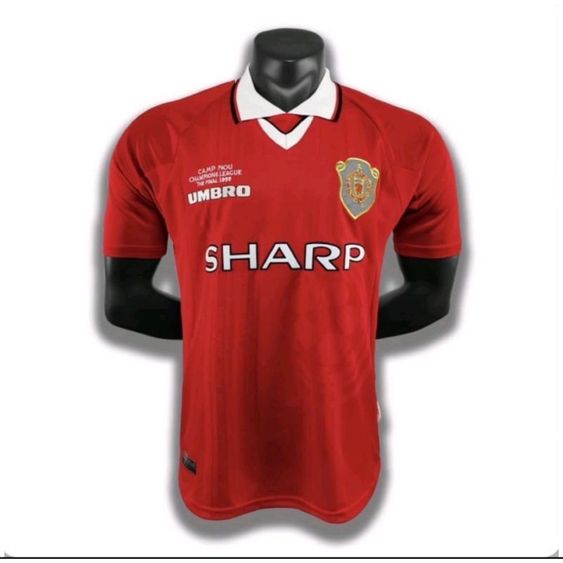 Jersey Kaos Baju Sepak Bola MU Man Manchester Mancester United Utd Home Umbro Sharp Merah Retro Clas