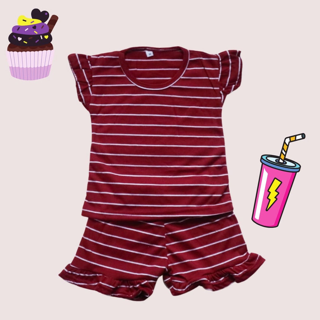 BabynKids - Setelan Anak Perempuan / Setelan Anak Ruffle Set / Set Salur Ruffle Anak / Setelan Anak Harian