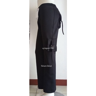 celana senam wanita jumbo/pdl/senam kargo wanita/celana panjang/celana panjang kantong/bawahan olahraga/Cod/bayar di tempat/siap dikirim/celana kantong wanita/terlaris/terpopuler-Hitam