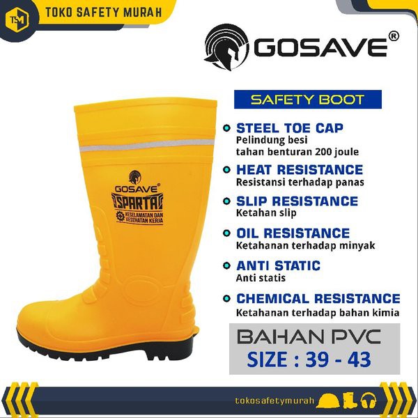 Sepatu Boot Safety PVC Sparta Gosave Steel Toe Ujung Besi Baja