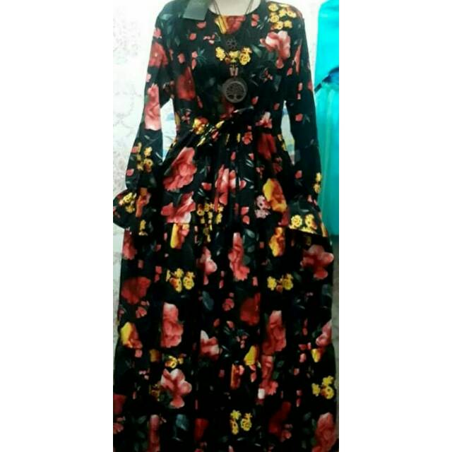 Gamis muslim motif bunga. warna hitam. Ld 100 Pb 130