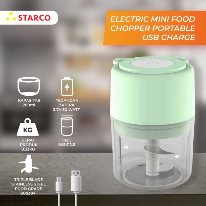 STARCO Portable Mini Food Chopper Blender Tangan USB Wireless