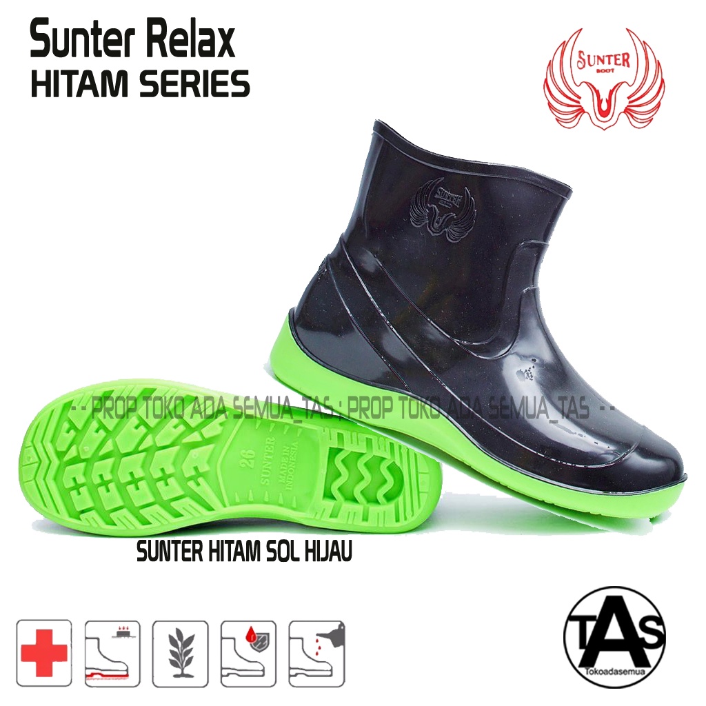 Sepatu Boot Karet Pendek Sunter Hitam SERIES HITAM SOL HIJAU / Sepatu Boots Karet termurah / Sepatu Boots Karet Terlaris