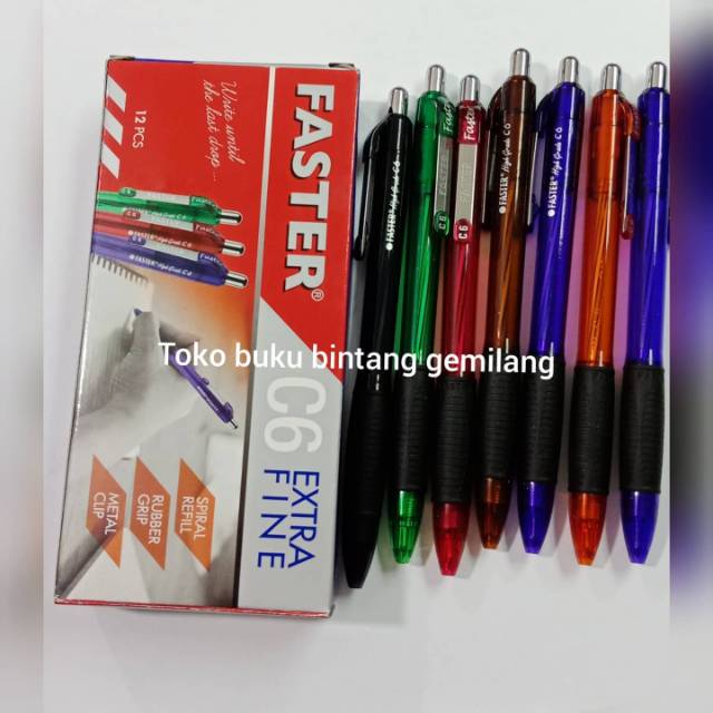 

1 PACK PEN FASTER C6 EXTRA FINE model cetekan / pena pulpen isi 12 pen tinta hitam