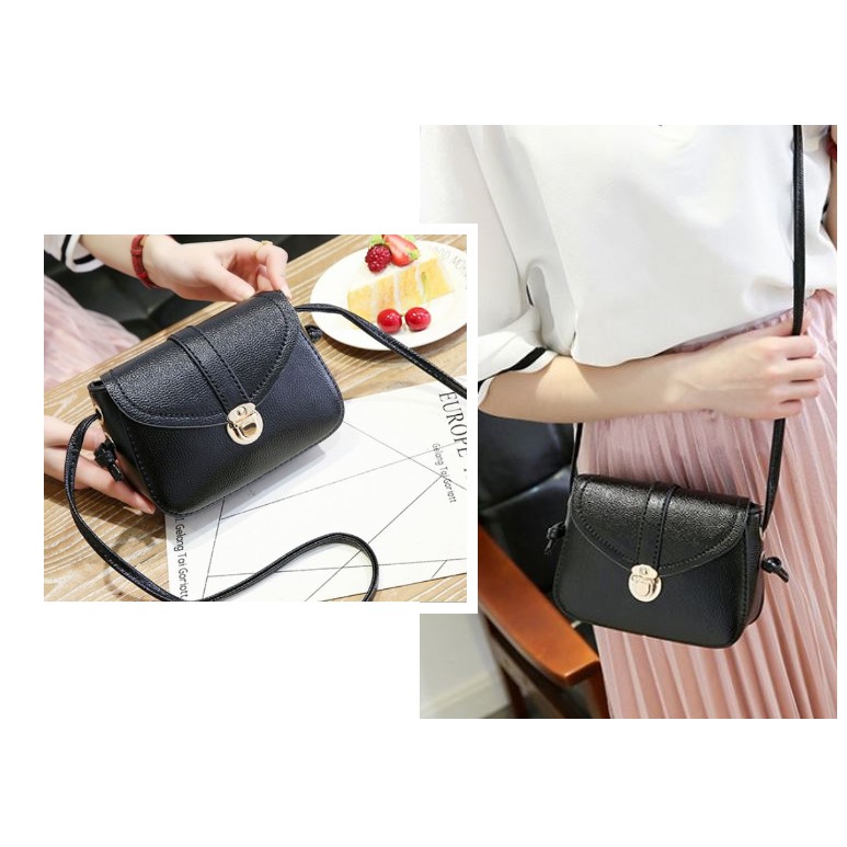 TAS SELEMPANG IMPORT WANITA TA035B5 BOIS KULIT HITAM MURAH  ABG BATAM SLING BAG KECIL FASHION KOREA