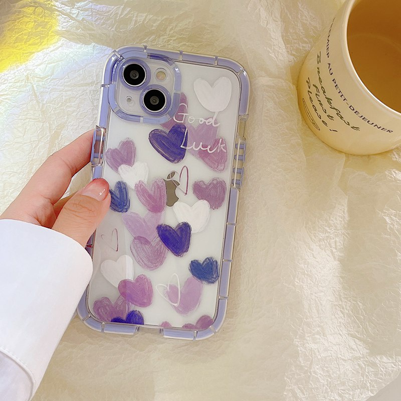 Glowing At Night Soft Case iP iPhone 11 12 13 14 Pro Max X XS XR Max Cute Pink &amp; Purple Love Casing Apple