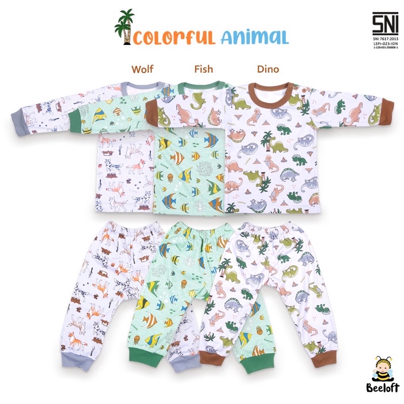 Beeloft Setelan Panjang Kancing Samping Bahu - Colorful Animal Series