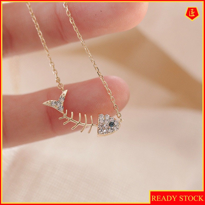 [Ready Stock]925 Silver Fishbone Necklace Korean Style Simple and Elegant